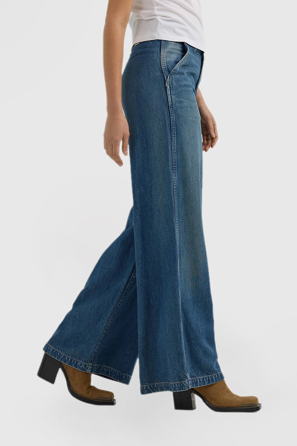 Blue High Waisted Women's Jeans Fitted Wide Leg Pants
