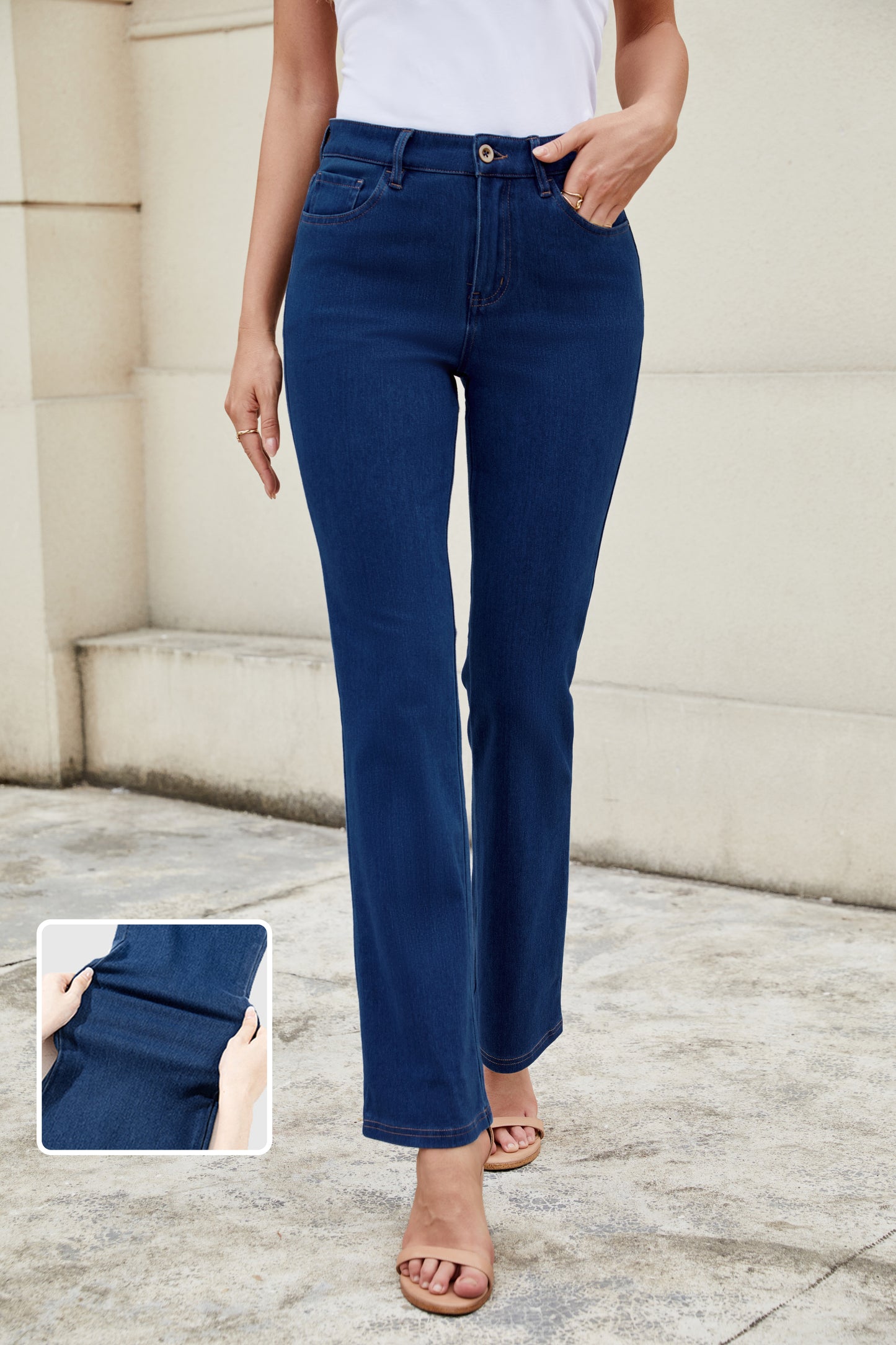 Mid Waist Stretchy Knit Casual Bootcut Jeans