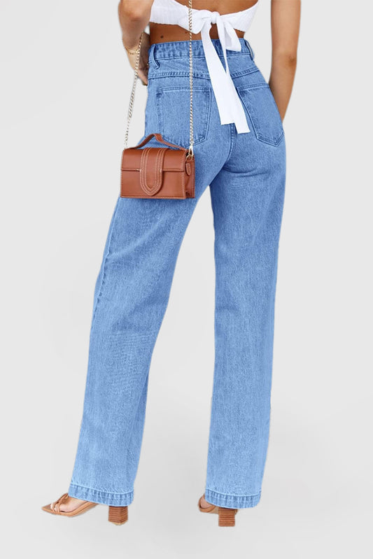 Women's High Waisted Wide Leg Jeans Straight Legs