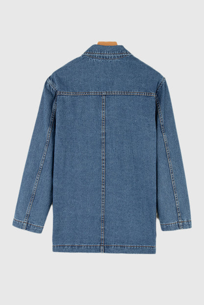 Side Pockets Lapel Collar Denim Jacket