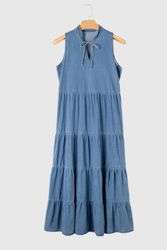 Sleeveless Tiered Chambray Maxi Dress