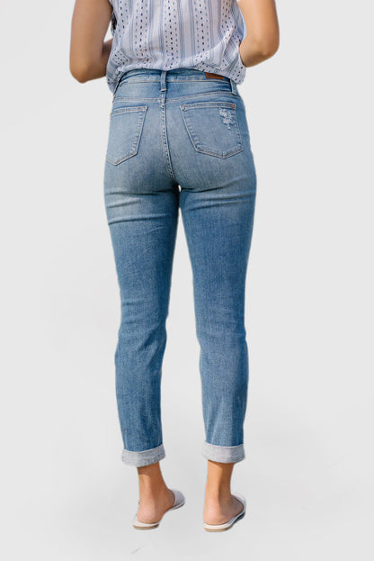 Women's High Waisted Cuffed Ripped Jeans