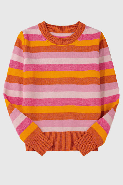 Color Block Ribbed Edge Round Neck Sweater