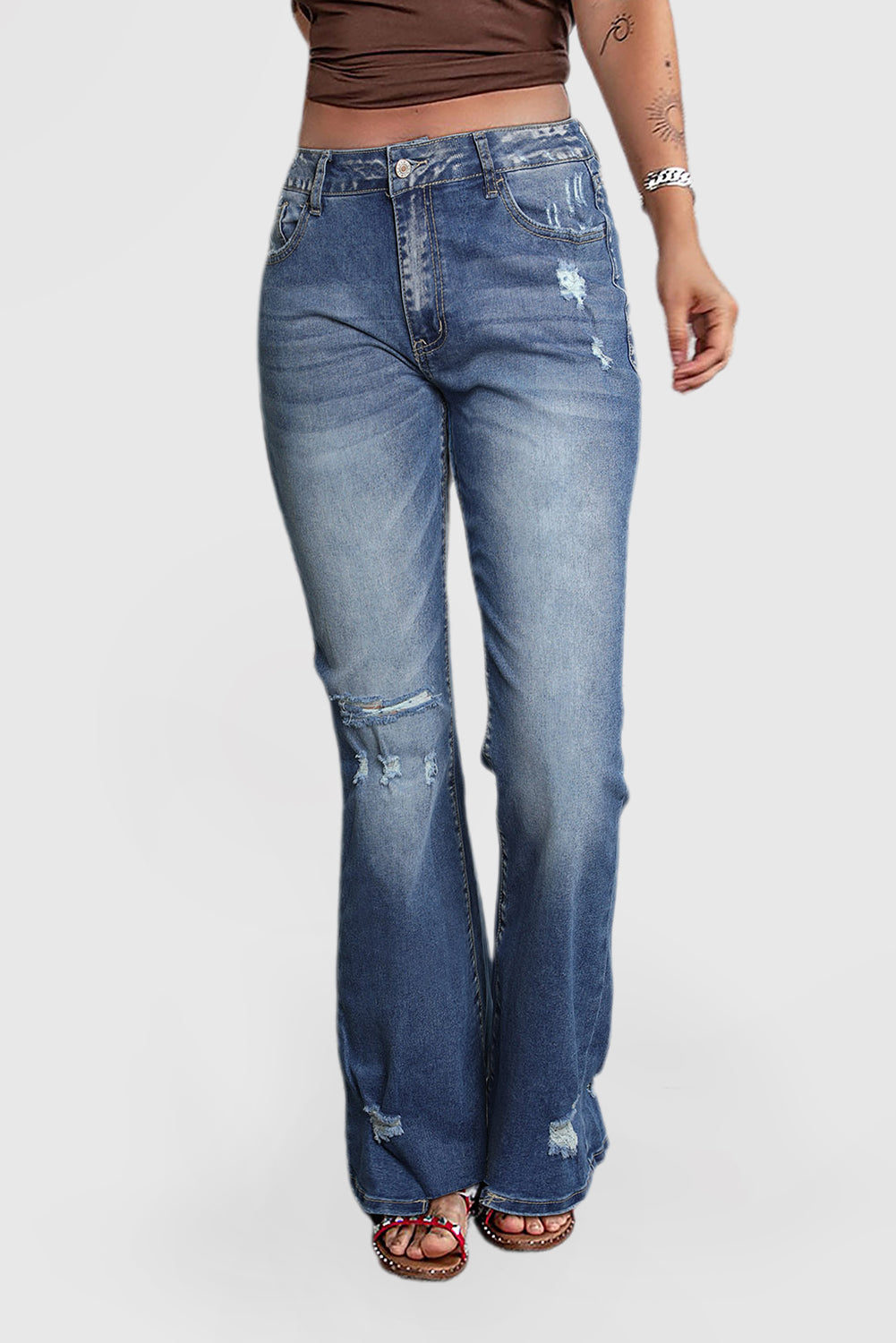 Blue Embossed Fashion Casual Women's Jeans