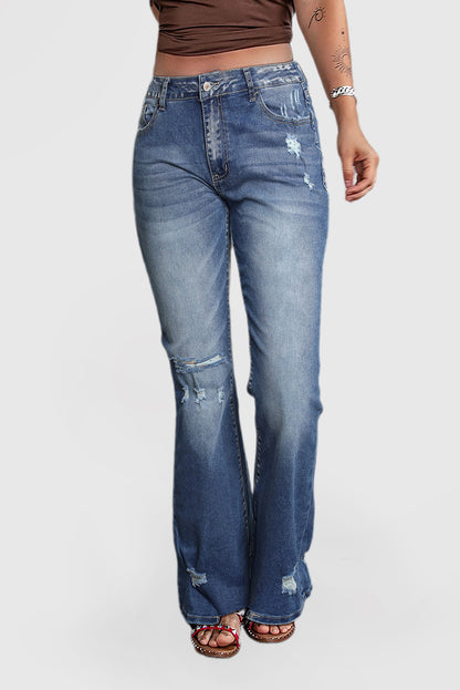 Blue Embossed Fashion Casual Women's Jeans