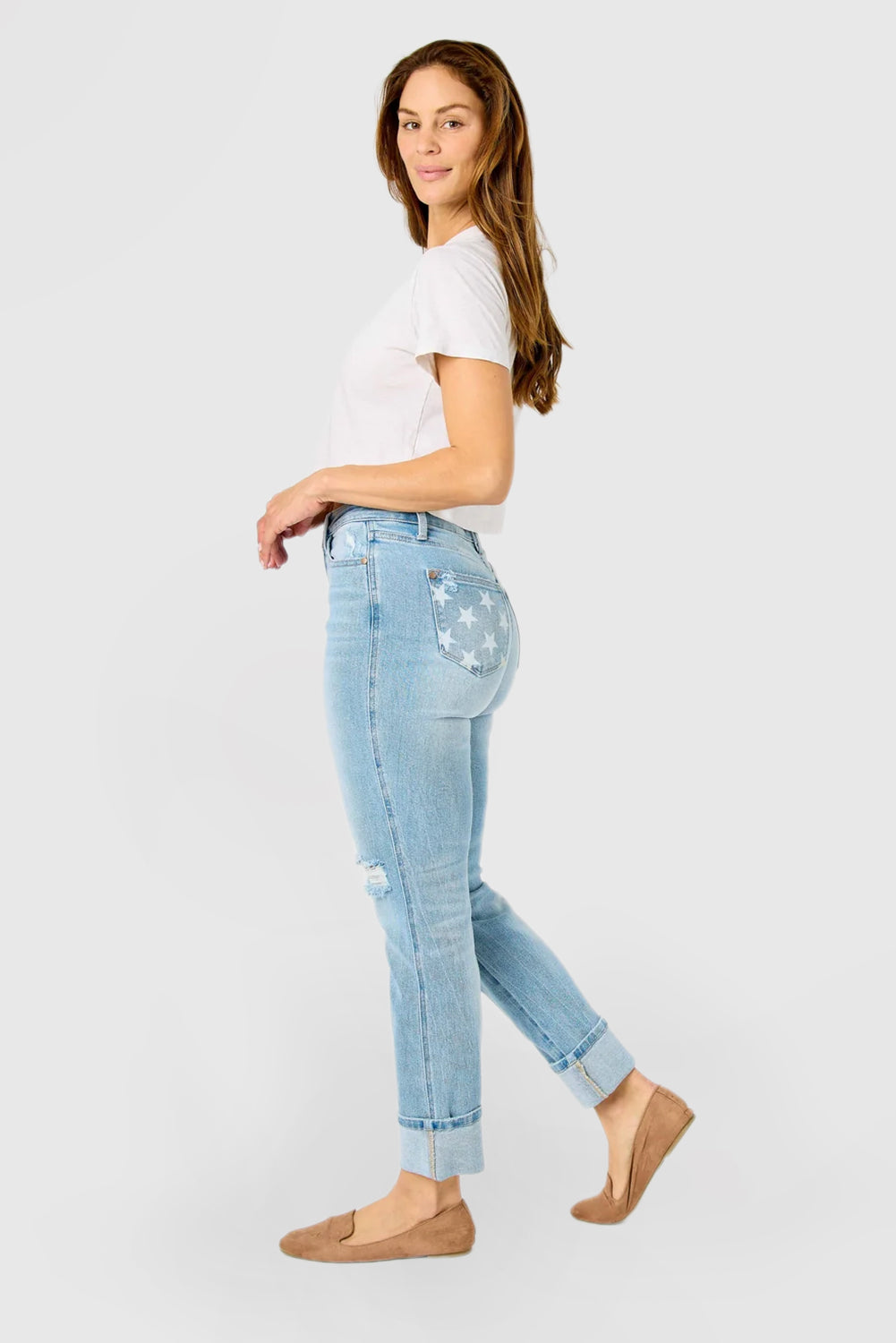 Mid-Rise Jeans with Americana Flag Cuffs and Star Detailing