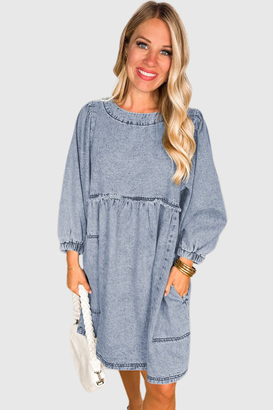 Beau Blue Light Wash High Waist Loose Fit Denim Mini Dress
