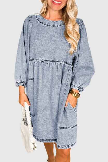 Beau Blue Light Wash High Waist Loose Fit Denim Mini Dress