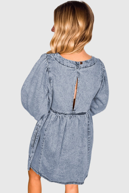 Beau Blue Light Wash High Waist Loose Fit Denim Mini Dress
