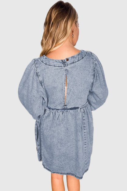 Beau Blue Light Wash High Waist Loose Fit Denim Mini Dress