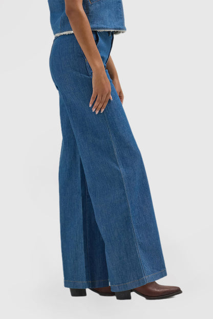 Blue High Waisted Women's Jeans Fitted Wide Leg Pants