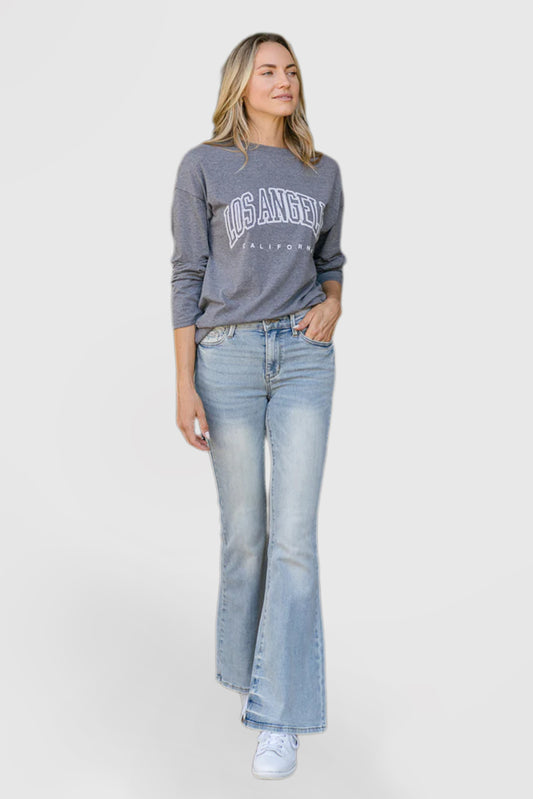 Mid-Rise Flare Jeans with Tinted Pin-Tack Detail