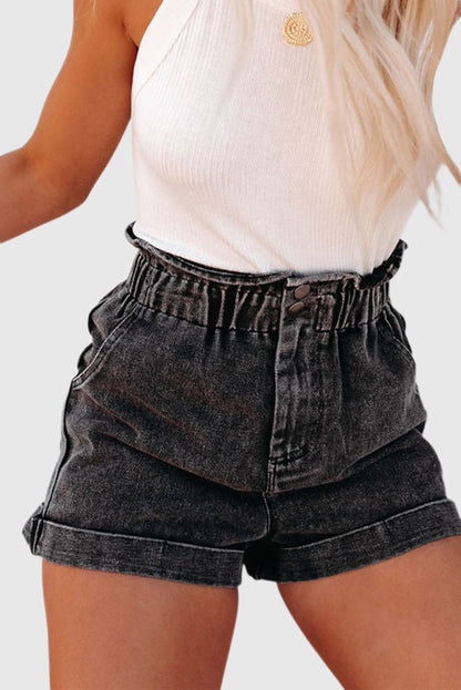 Solid Color High Waisted Tassel Trim Vintage Shorts