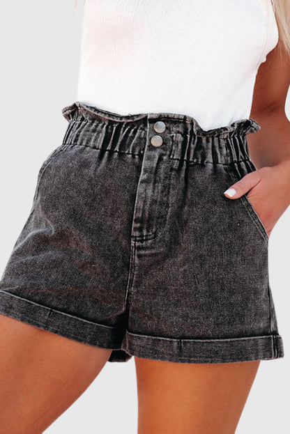 Solid Color High Waisted Tassel Trim Vintage Shorts