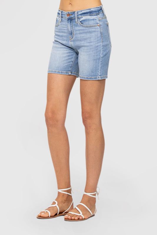 Solid Color Mid-Length Denim Shorts Casual Fit Leggings