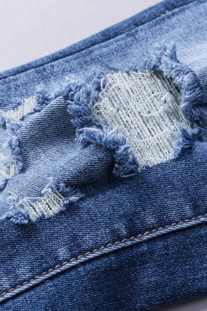 Blue Embossed Fashion Casual Women's Jeans