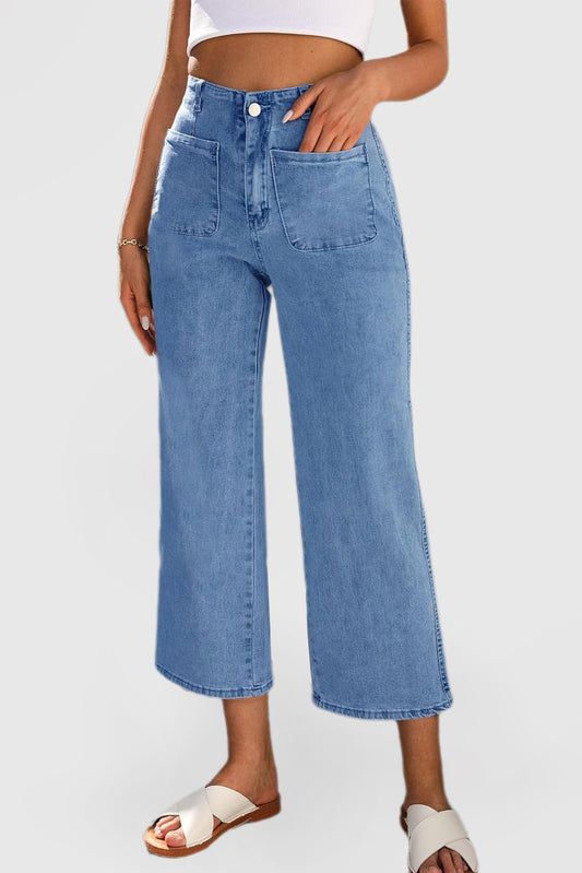 Women's High-Waisted Cropped Wide-Leg Baggy Jeans