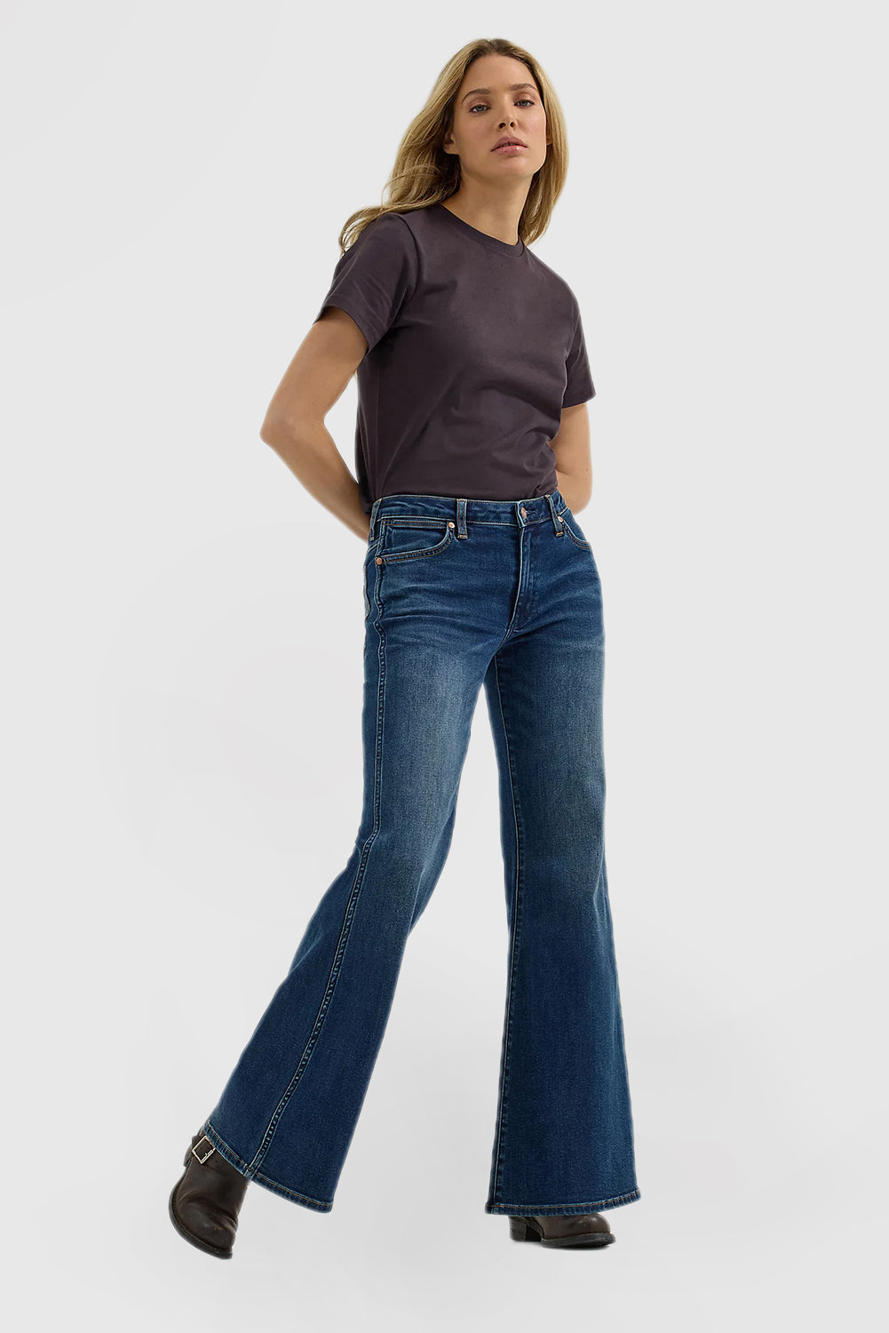 Women's Mid Waist Flared Jeans Vintage Fashion Wide Leg Pants