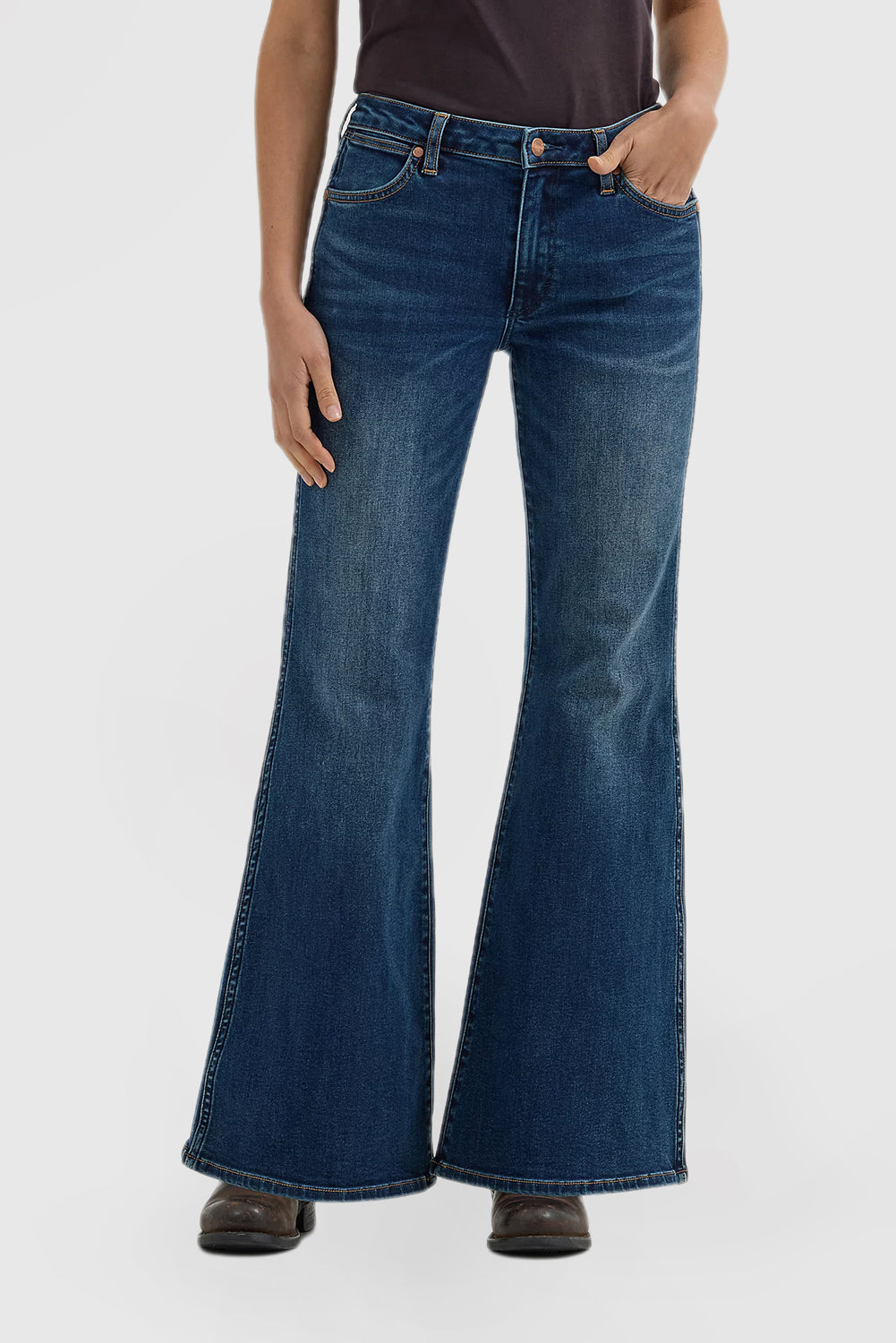 Women's Mid Waist Flared Jeans Vintage Fashion Wide Leg Pants