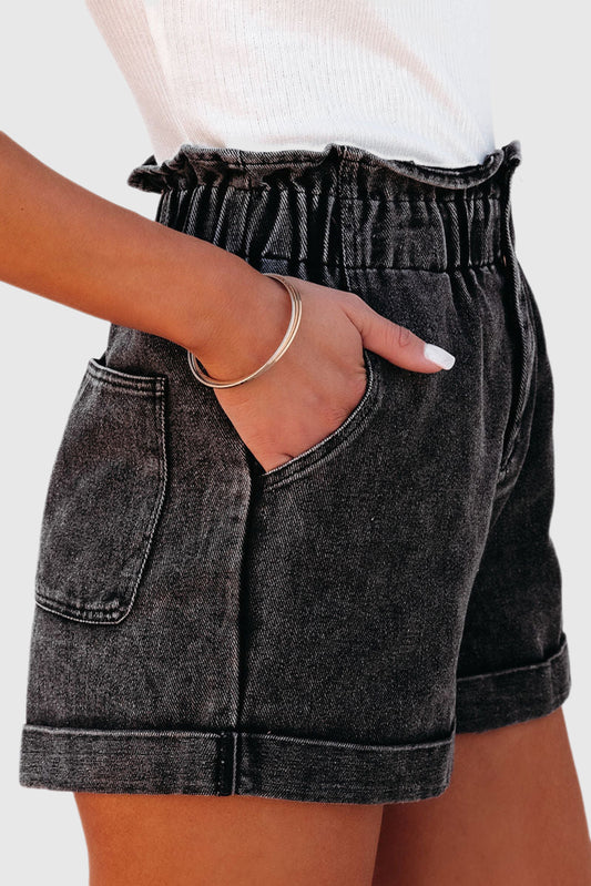 Solid Color High Waisted Tassel Trim Vintage Shorts