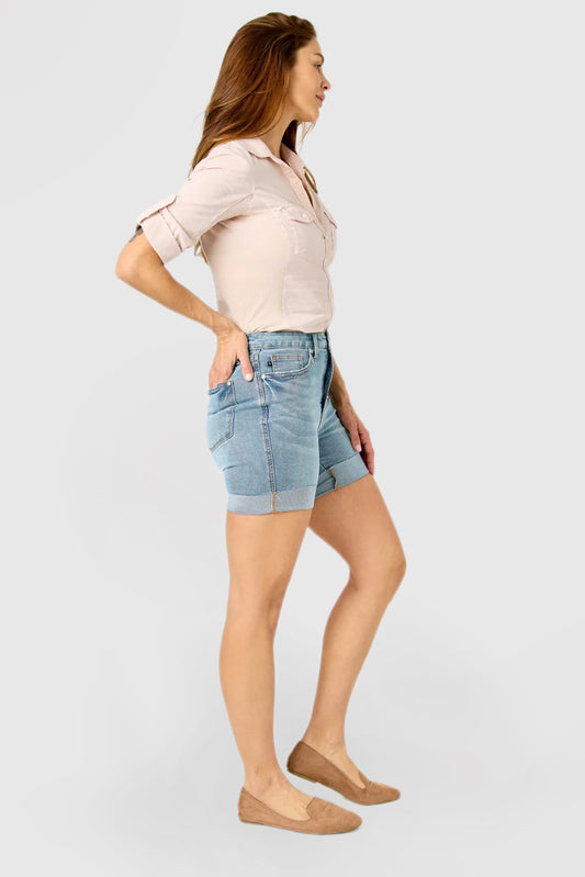 High Rise Tummy Control Cooling Denim Shorts