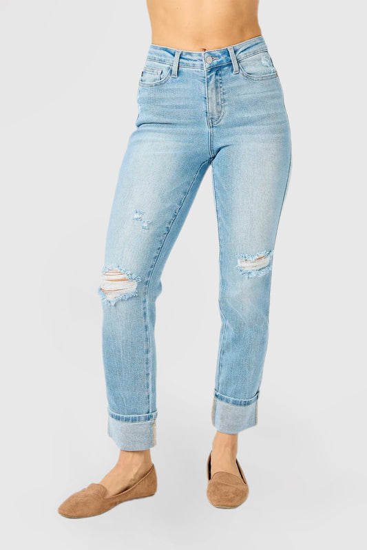 Mid-Rise Jeans with Americana Flag Cuffs and Star Detailing