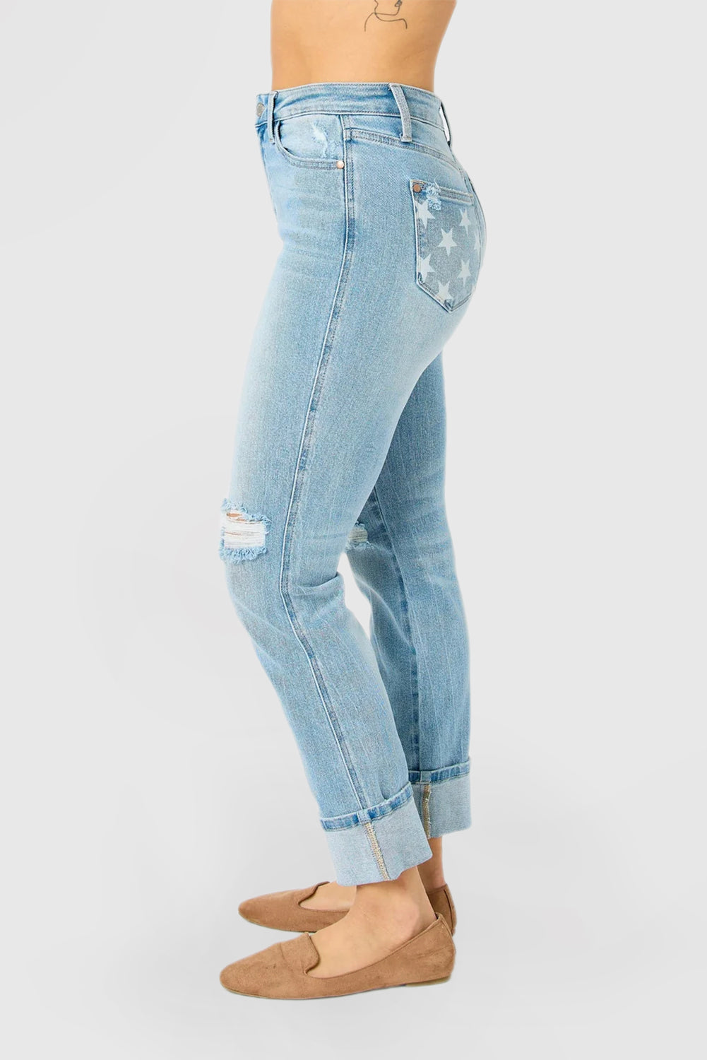Mid-Rise Jeans with Americana Flag Cuffs and Star Detailing