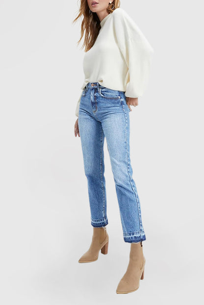 Women's High Waisted Straight Leg Wide Leg Casual Stretch Jeans