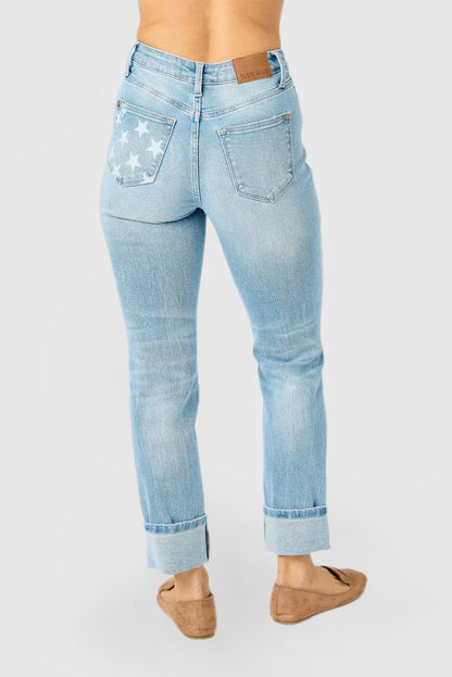 Mid-Rise Jeans with Americana Flag Cuffs and Star Detailing