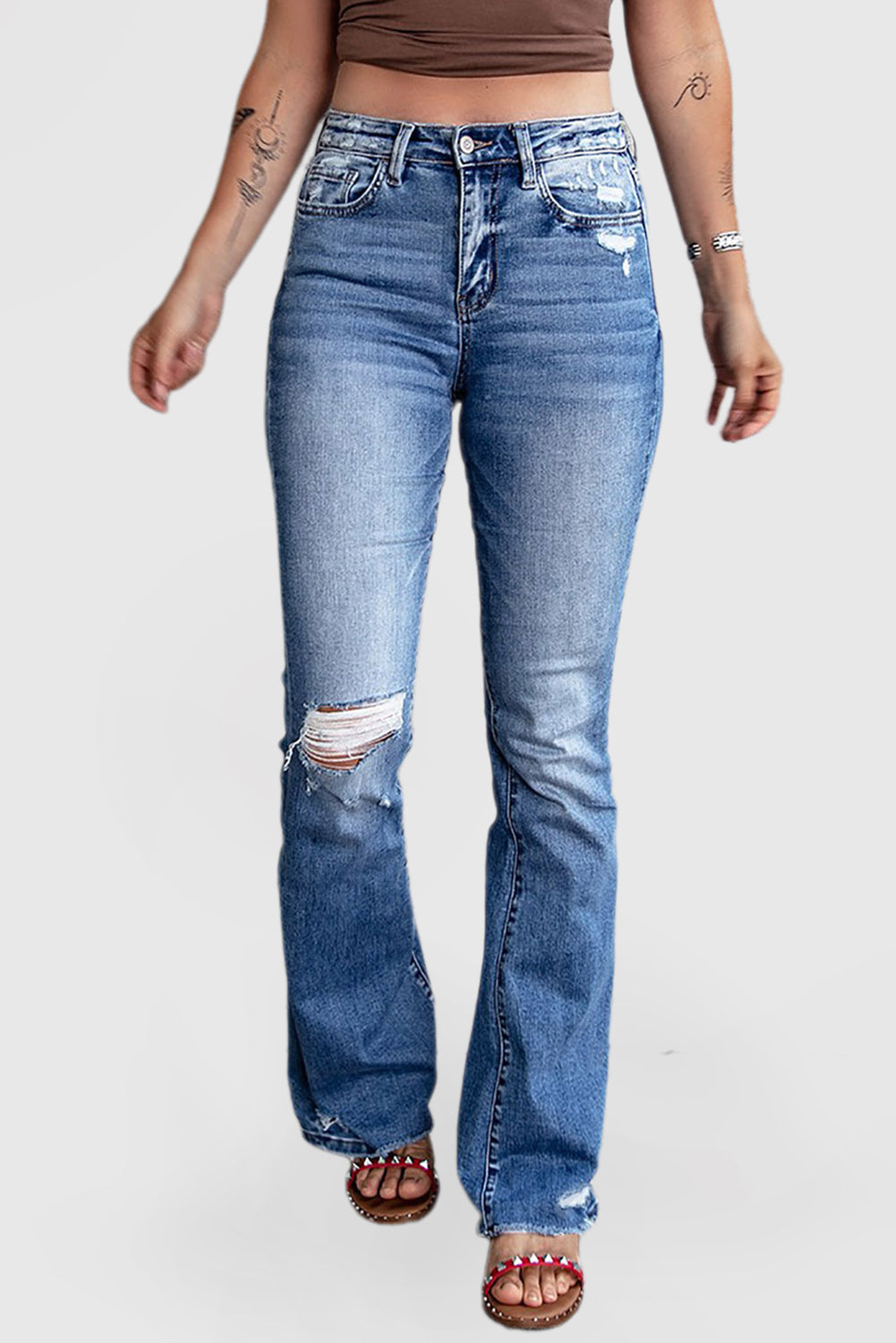 Blue Embossed Fashion Casual Women's Jeans