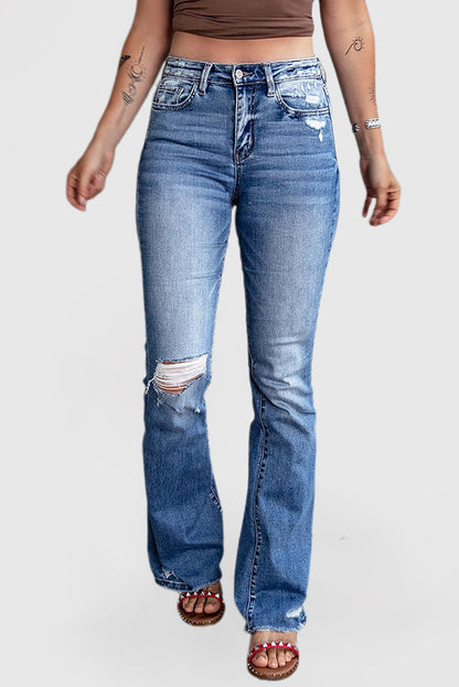 Blue Embossed Fashion Casual Women's Jeans
