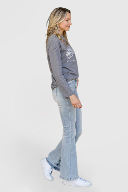 Mid-Rise Flare Jeans with Tinted Pin-Tack Detail