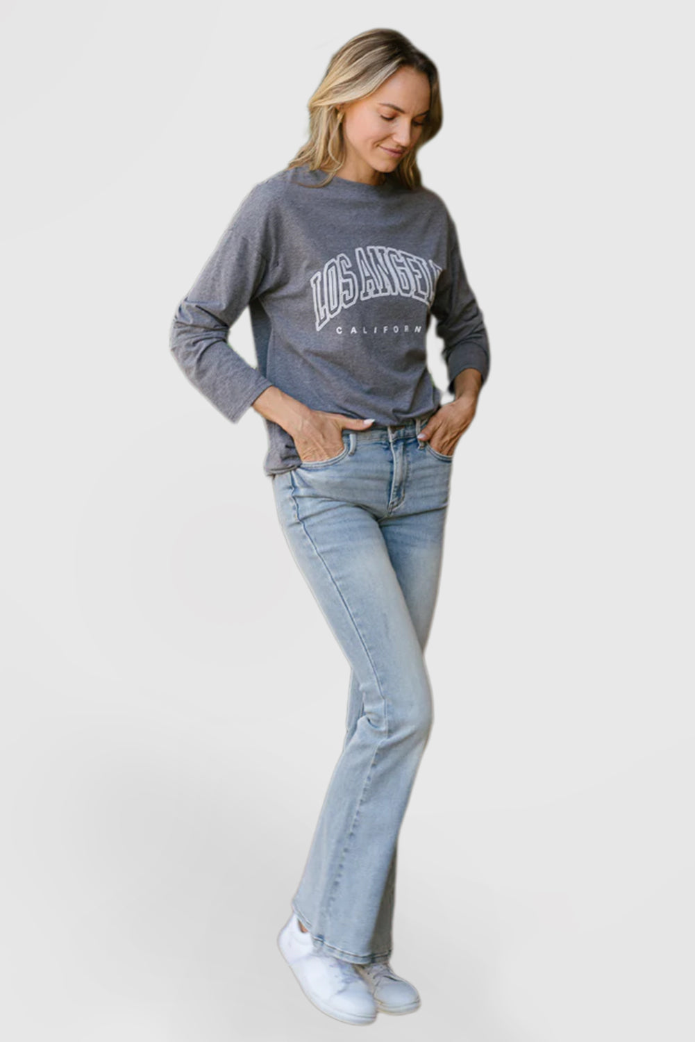 Mid-Rise Flare Jeans with Tinted Pin-Tack Detail