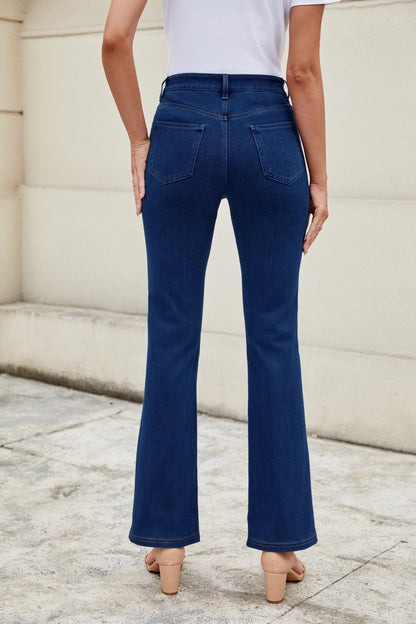 Mid Waist Stretchy Knit Casual Bootcut Jeans