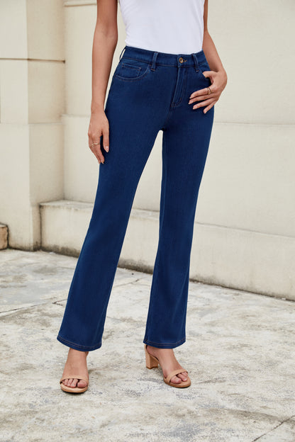 Mid Waist Stretchy Knit Casual Bootcut Jeans