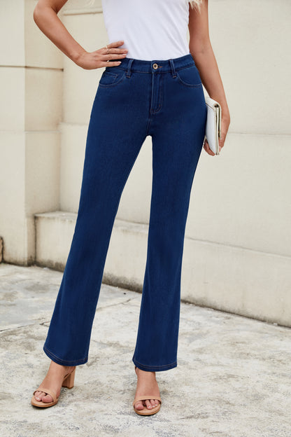 Mid Waist Stretchy Knit Casual Bootcut Jeans