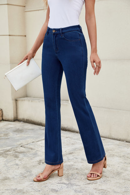 Mid Waist Stretchy Knit Casual Bootcut Jeans