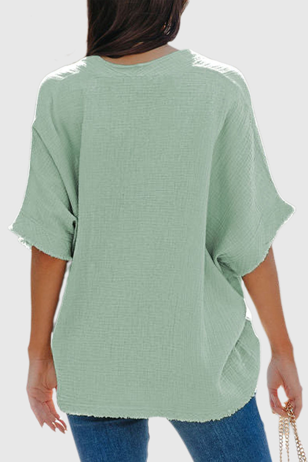 Solid Color Short Sleeve V Neck Shirts Oversized Solid Blouses Tops