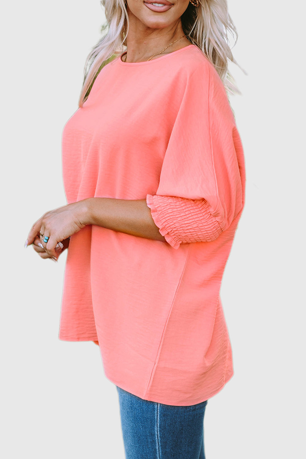 Solid Color Round Collar Lock Cuff Short Sleeve Shirt
