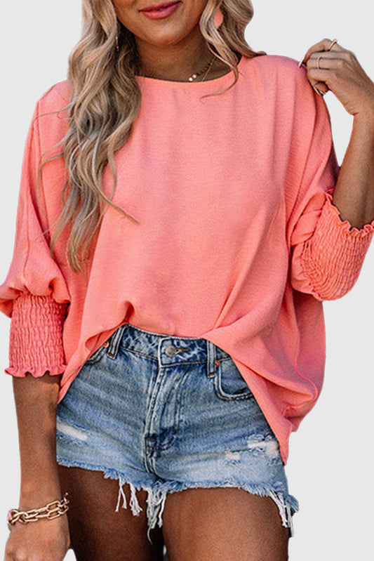 Solid Color Round Collar Lock Cuff Short Sleeve Shirt