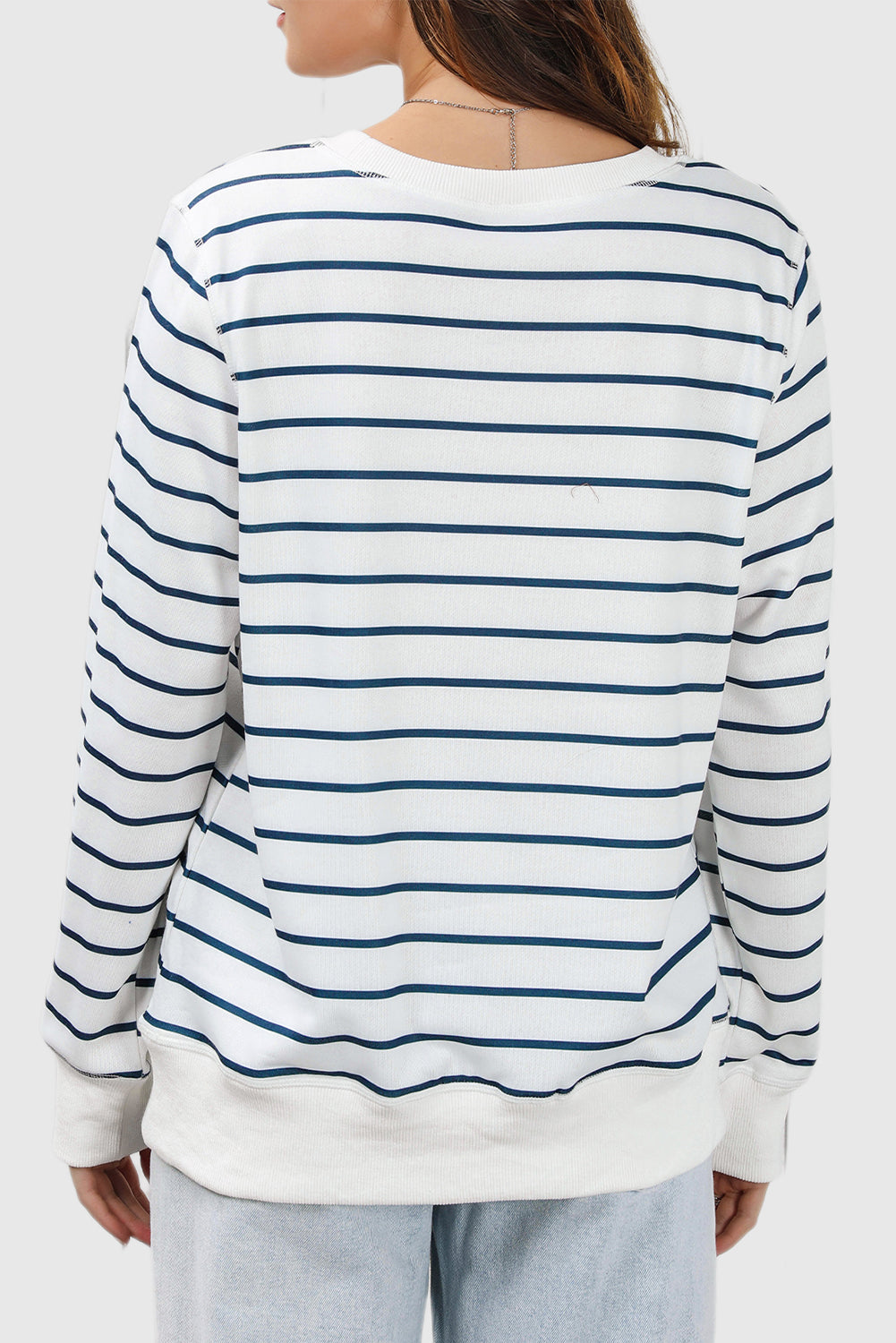 Striped Print Ribbed Trim Long Sleeve Top
