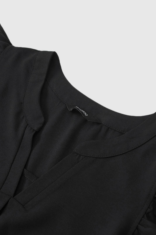 Solid Color V-Neck Loose Woven Cap Sleeve Top