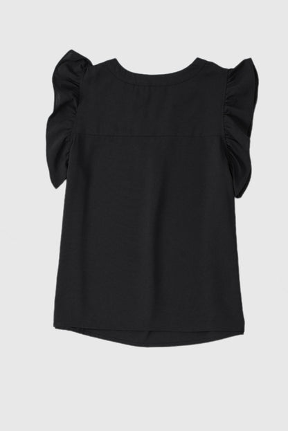 Solid Color V-Neck Loose Woven Cap Sleeve Top