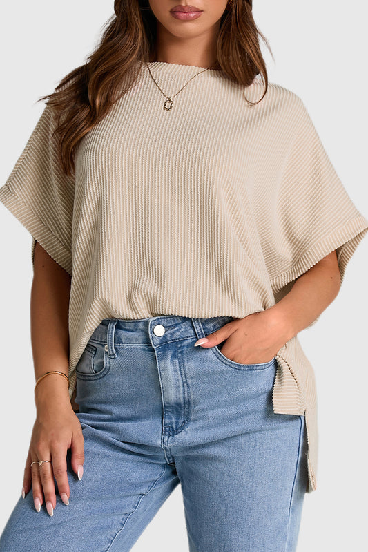 Round Neck Knit Top Split Shoulder Sleeve Tee