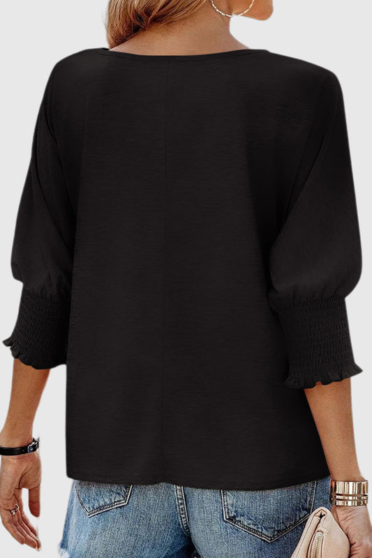 Solid Color Crew Neck Three-Quarter Sleeve Top