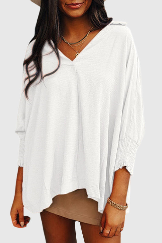Solid Color V-Neck Pullover Loose Half Sleeve Pullover