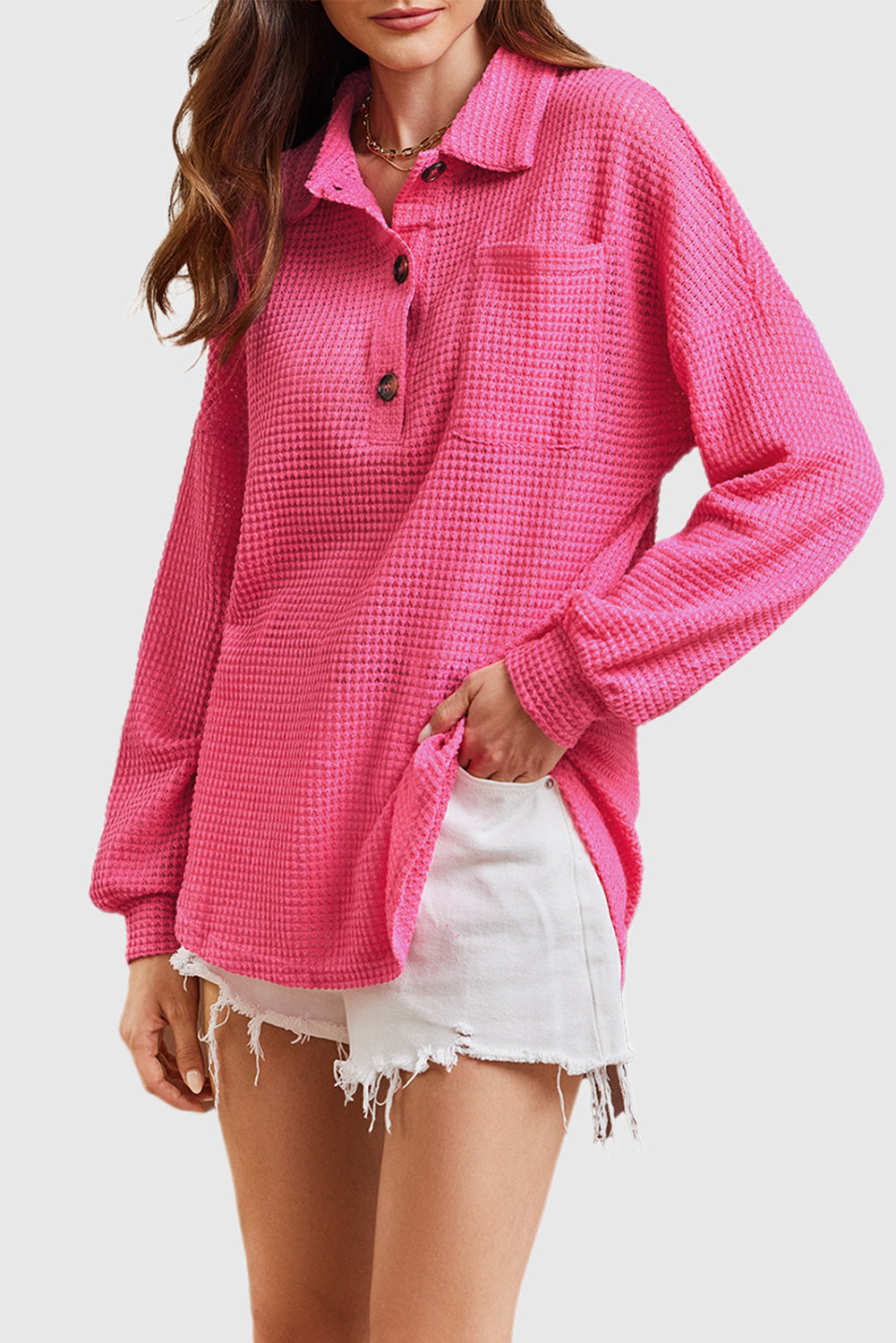 Solid Color Shirt Neck Super Loose Casual Long Sleeve Pullover Sweatshirt