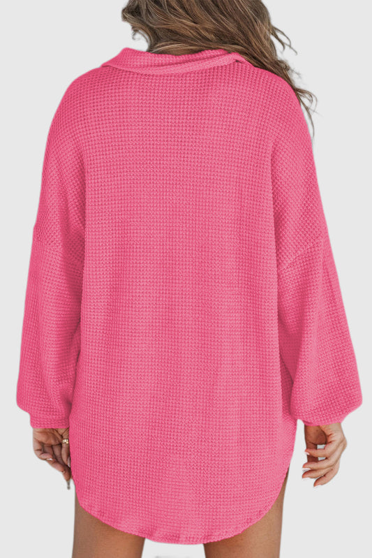 Solid Color Shirt Neck Super Loose Casual Long Sleeve Pullover Sweatshirt