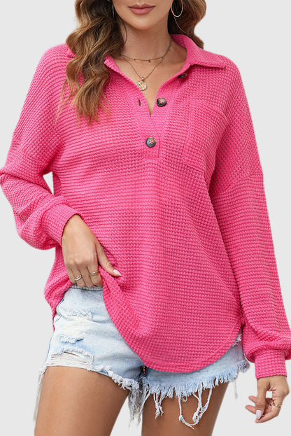 Solid Color Shirt Neck Super Loose Casual Long Sleeve Pullover Sweatshirt