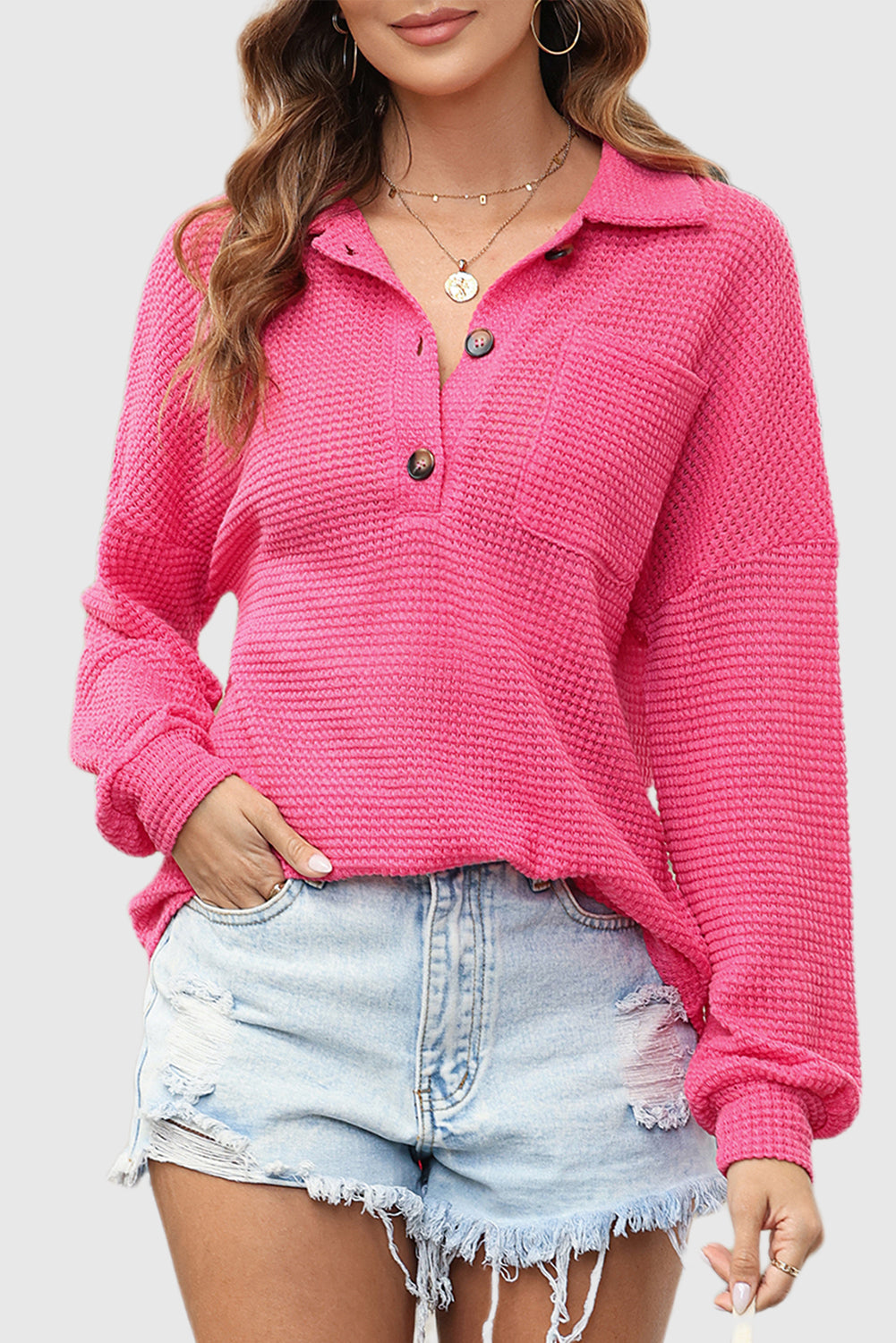 Solid Color Shirt Neck Super Loose Casual Long Sleeve Pullover Sweatshirt